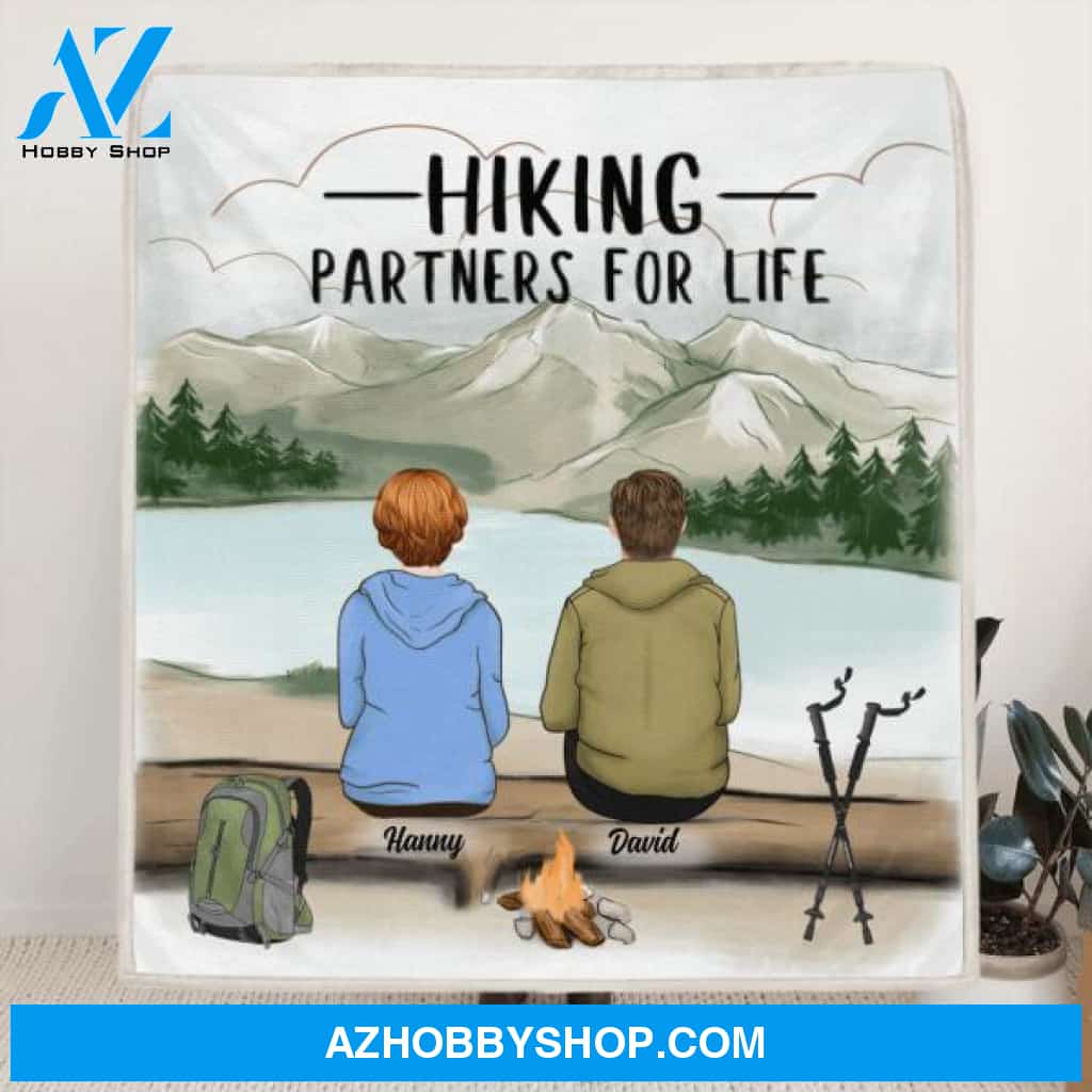 Personalized Hiking Couple Quilt/ Fleece Blanket - Couple With Upto 4 Pets - Best Gift For Hiking Lover - Hiking Partners For Life