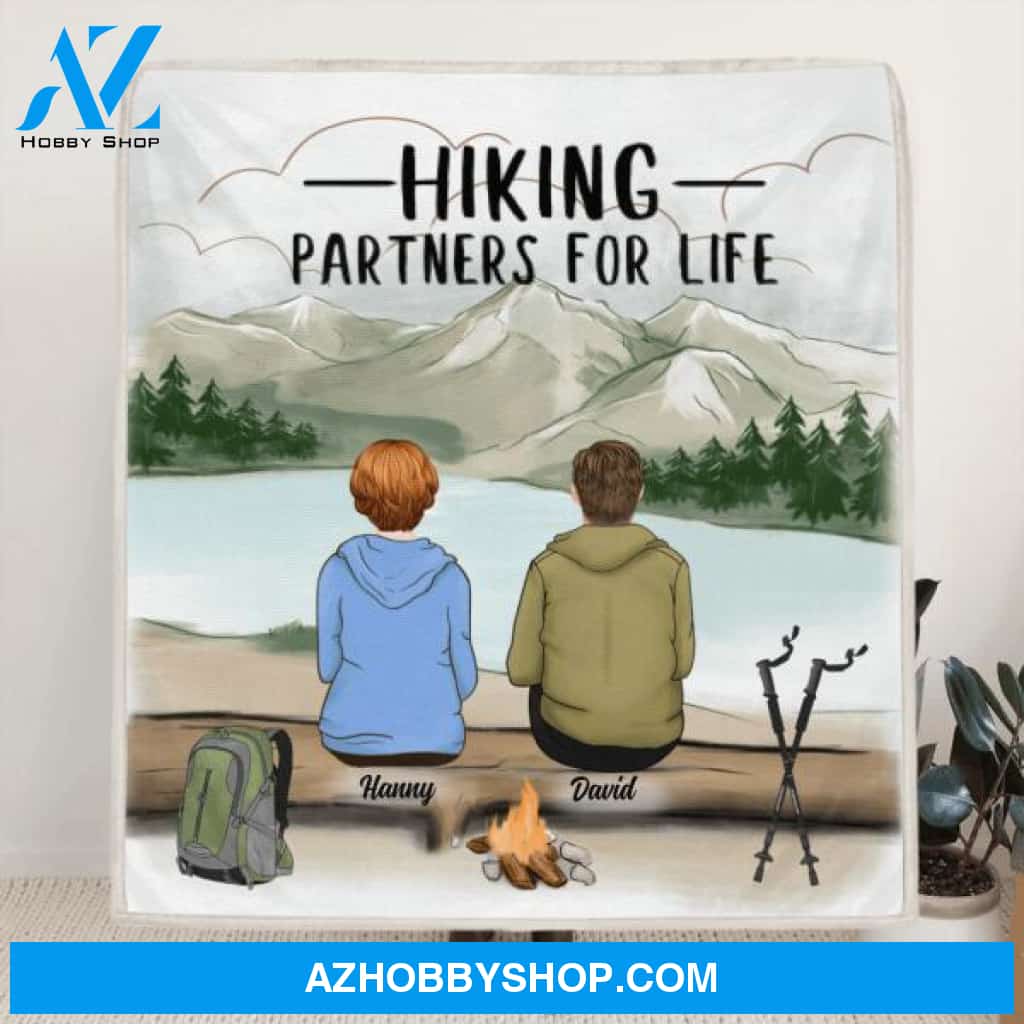 Personalized Hiking Couple Quilt/ Fleece Blanket - Couple With Upto 4 Pets - Best Gift For Hiking Lover - Hiking Partners For Life