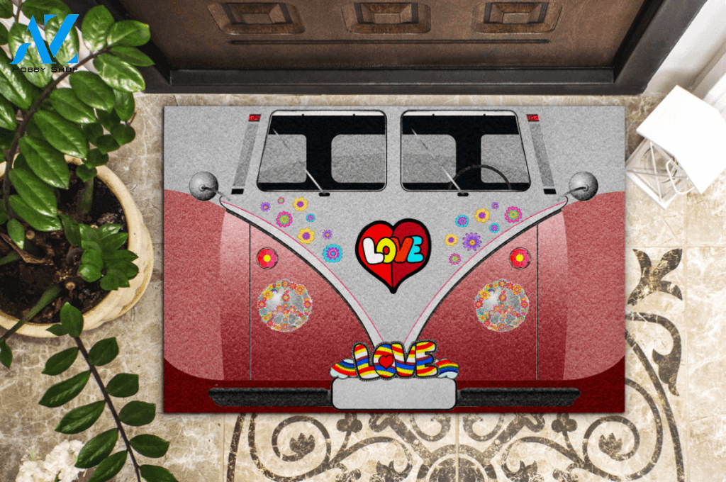 Personalized Hippie Car Front Doormat Indoor And Outdoor Doormat Warm House Gift Welcome Mat Home Decor Gift For Hippie Lover