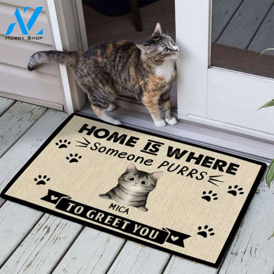 Personalized Home Is Where Someone Purrs To Greet You - Cat Doormat