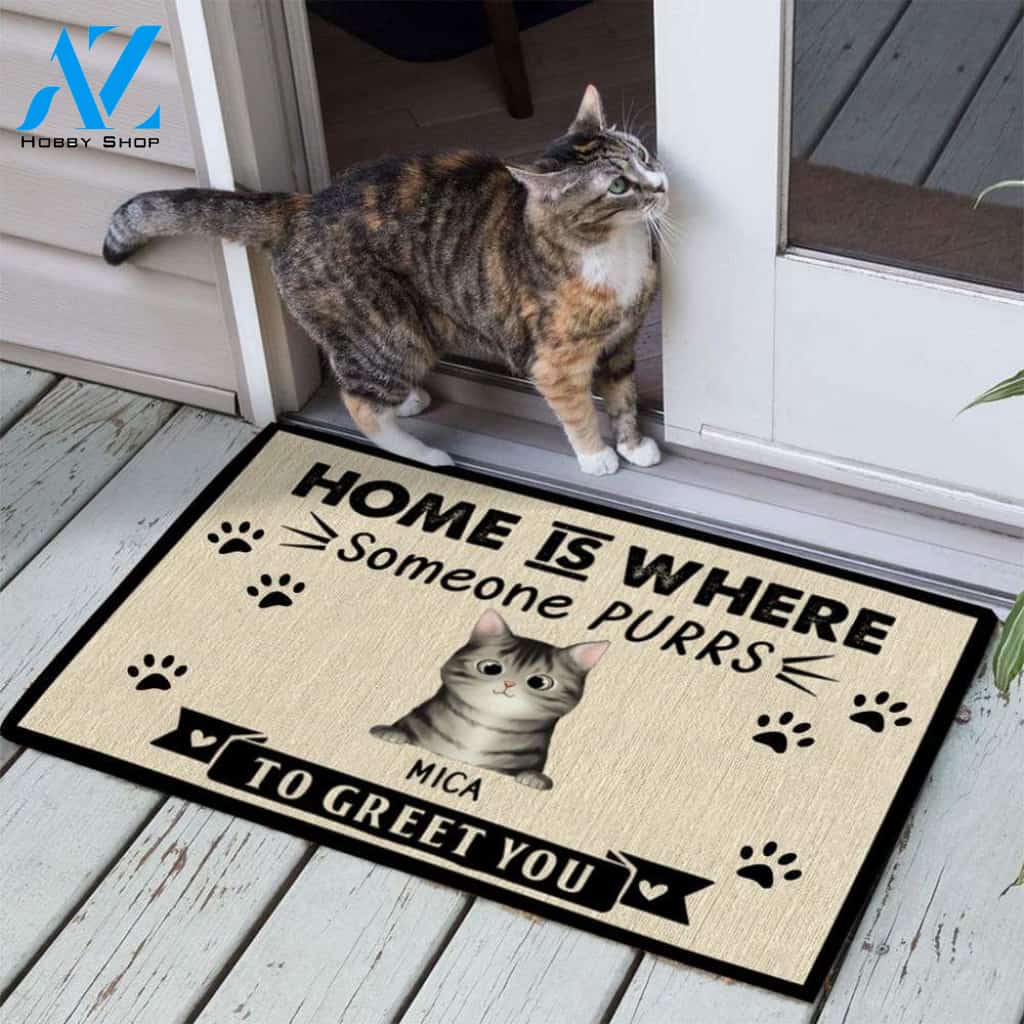 Personalized Home Is Where Someone Purrs To Greet You - Cat Doormat