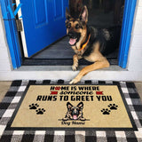 Gosszy - Personalized Home Is Where Someone Runs To Greet You Welcome Doormat, Funny Dog Home Mats, Housewarming Dog Gift, Custom Dog Mats
