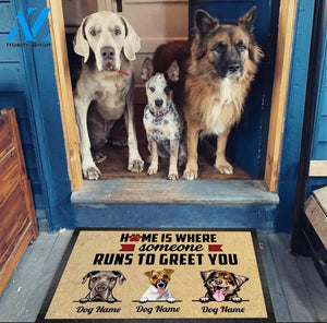 Gosszy - Personalized Home Is Where Someone Runs To Greet You Welcome Doormat, Funny Dog Home Mats, Housewarming Dog Gift, Custom Dog Mats
