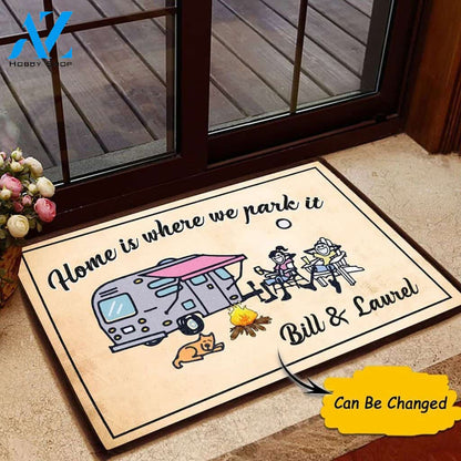 Personalized Home IS Where We Park It Vehicle Doormat Indoor And Outdoor Mat Entrance Rug Sweet Home Decor Housewarming Gift Gift for Friend Family Birthday New Home