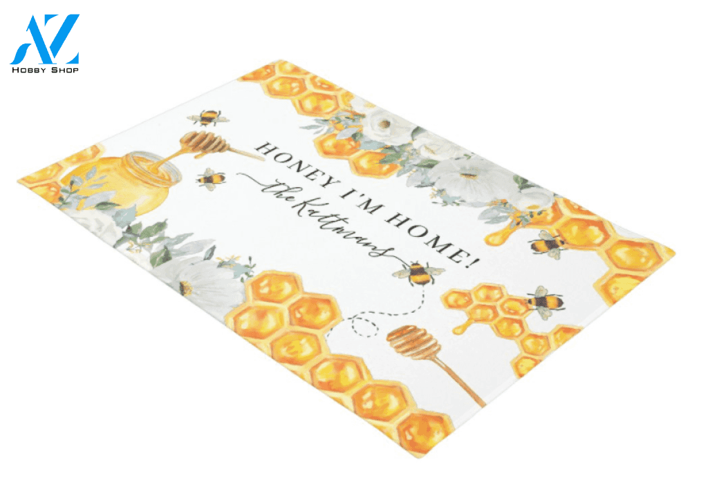 Personalized Honey I'm Home Honeycomb Insect Doormat Indoor and Outdoor Doormat Entrance Rug Sweet Home Decor Housewarming Gift Gift for Bee Lovers Insect Lovers Gift Idea