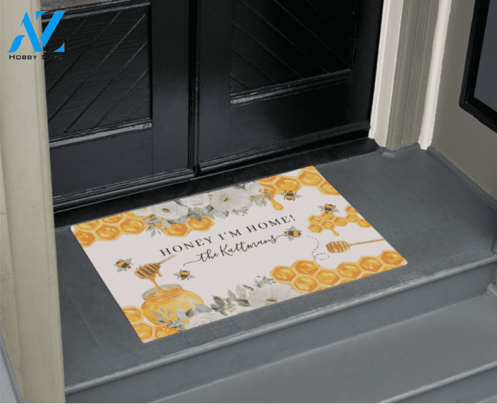Personalized Honey I'm Home Honeycomb Insect Doormat Indoor and Outdoor Doormat Entrance Rug Sweet Home Decor Housewarming Gift Gift for Bee Lovers Insect Lovers Gift Idea