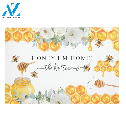 Personalized Honey I'm Home Honeycomb Insect Doormat Indoor and Outdoor Doormat Entrance Rug Sweet Home Decor Housewarming Gift Gift for Bee Lovers Insect Lovers Gift Idea