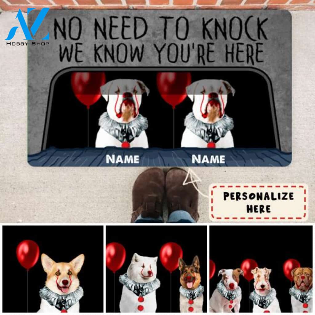 Personalized Horror Dog Halloween Gift Doormat, Dogs No Need To Knock We Know You're Here Doormat, Custom Up To 3 Dogs