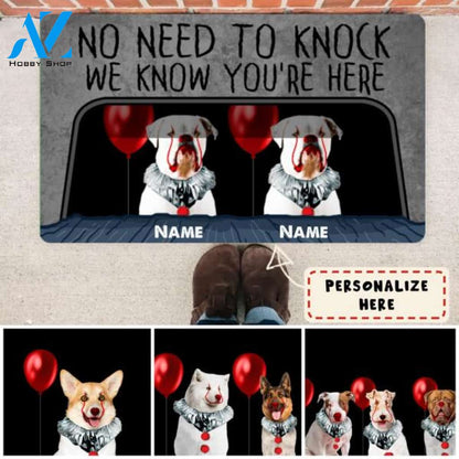 Personalized Horror Dog Halloween Gift Doormat, Dogs No Need To Knock We Know You're Here Doormat, Custom Up To 3 Dogs