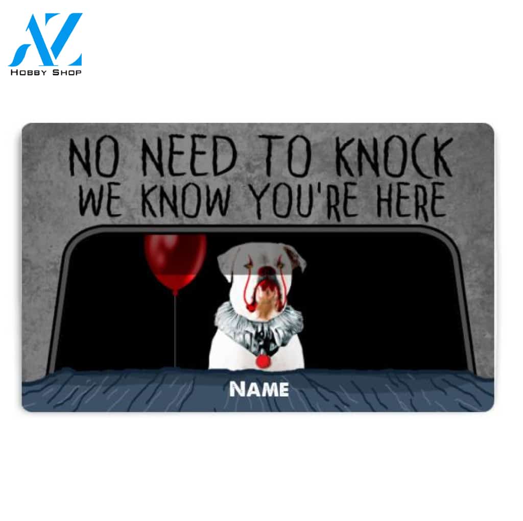Personalized Horror Dog Halloween Gift Doormat, Dogs No Need To Knock We Know You're Here Doormat, Custom Up To 3 Dogs