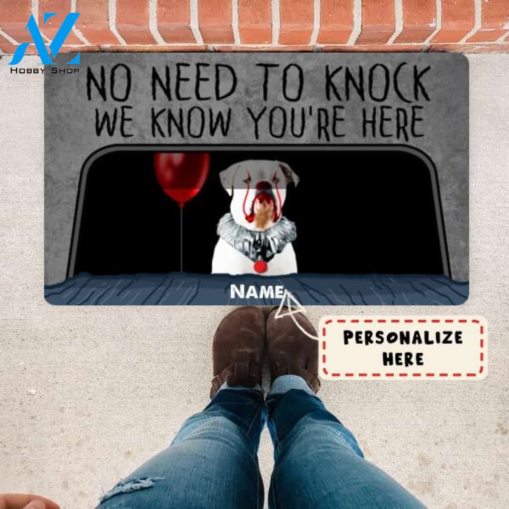 Personalized Horror Dog Halloween Gift Doormat, Dogs No Need To Knock We Know You're Here Doormat, Custom Up To 3 Dogs
