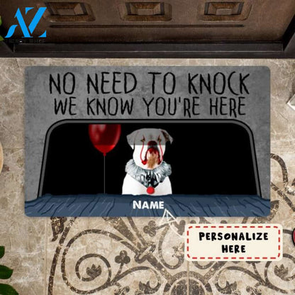 Personalized Horror Dog Halloween Gift Doormat, Dogs No Need To Knock We Know You're Here Doormat, Custom Up To 3 Dogs