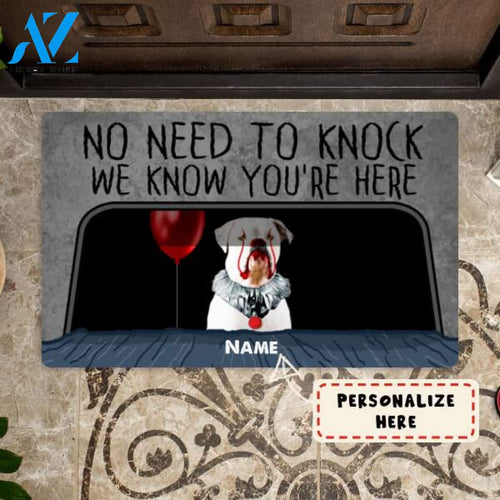 Personalized Horror Dog Halloween Gift Doormat, Dogs No Need To Knock We Know You're Here Doormat, Custom Up To 3 Dogs