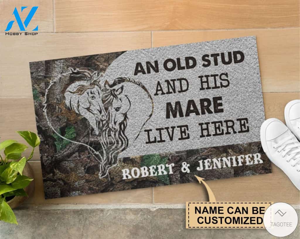 Personalized Horse An Old Stud And His Mare Live Here Doormat