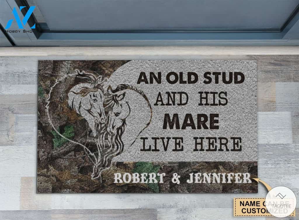 Personalized Horse An Old Stud And His Mare Live Here Doormat