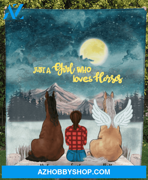 Personalized Horse & Owner Blanket, Gift Idea for Horse Lovers - 2 Horses & Mom Fleece Blanket - I love you to the moon and back