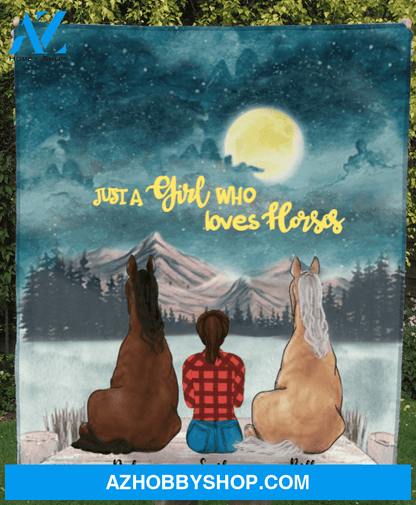 Personalized Horse & Owner Blanket, Gift Idea for Horse Lovers - Upto 2 Horses & Mom Fleece Blanket - I love you to the moon and back