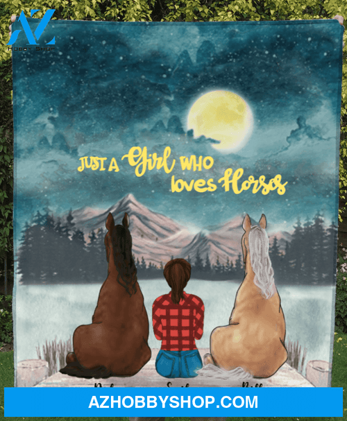 Personalized Horse & Owner Blanket, Gift Idea for Horse Lovers - Upto 2 Horses & Mom Fleece Blanket - I love you to the moon and back