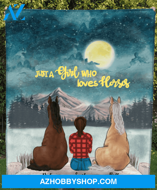 Personalized Horse & Owner Blanket, Gift Idea for Horse Lovers - Upto 2 Horses & Mom Fleece Blanket - I love you to the moon and back
