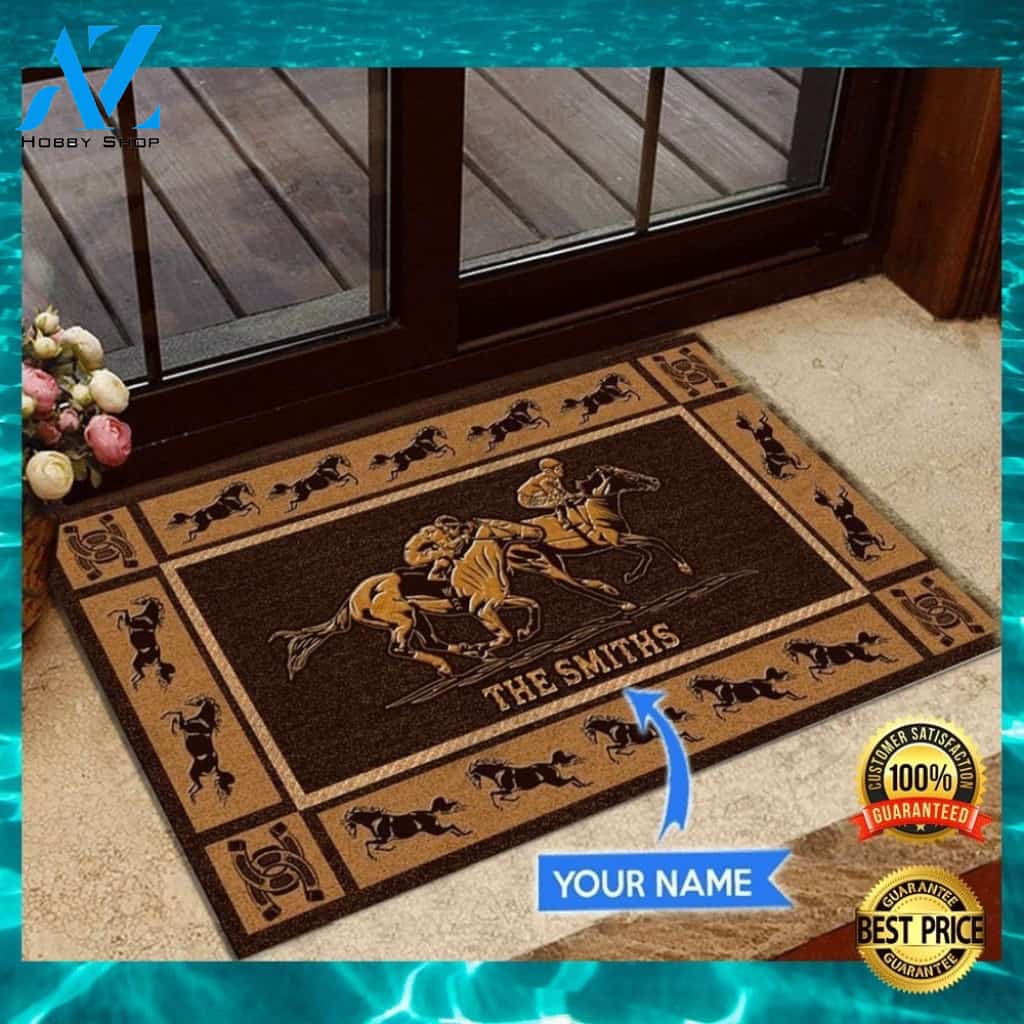 Personalized horse racing doormat