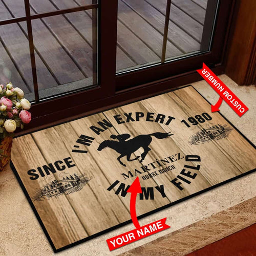 Personalized Horse racing I'm An Expert In My Field Custom Name Doormat Welcome Mat