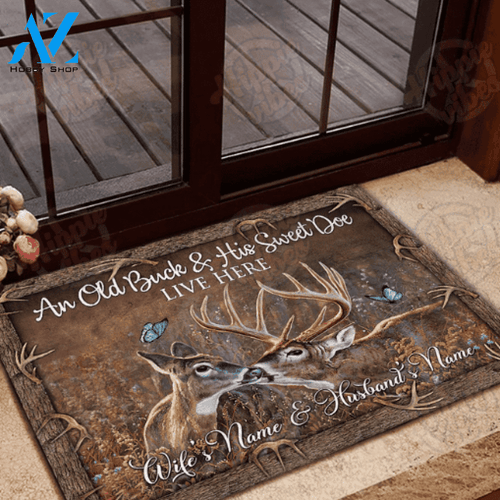 Personalized Hunting An Old Buck & His Sweet Doe Live Here Funny Indoor And Outdoor Doormat Warm House Gift Welcome Mat Birthday Gift Husband Wife