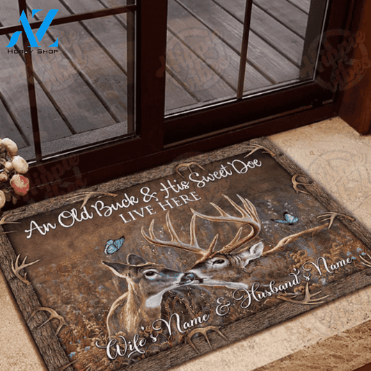 Personalized Hunting An Old Buck & His Sweet Doe Live Here Funny Indoor And Outdoor Doormat Warm House Gift Welcome Mat Birthday Gift Husband Wife