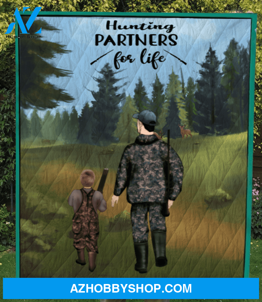 Personalized Hunting Quilt Blanket, gift from daughter/son to dad- Father & 1 Kid - Hunting Partners for Life