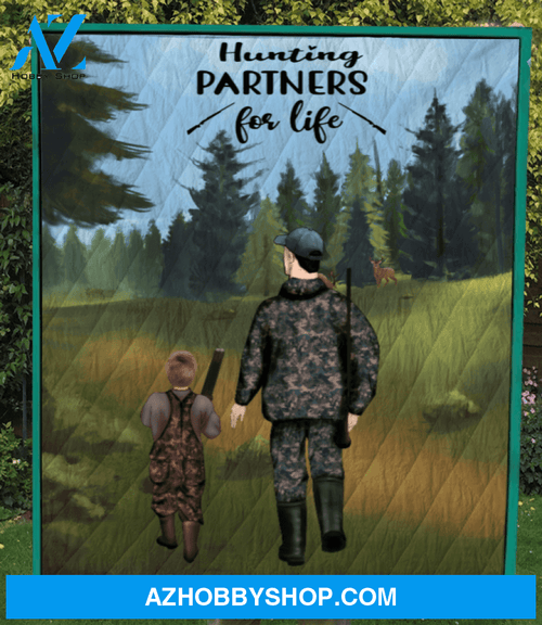 Personalized Hunting Quilt Blanket, gift from daughter/son to dad- Father & 1 Kid - Hunting Partners for Life