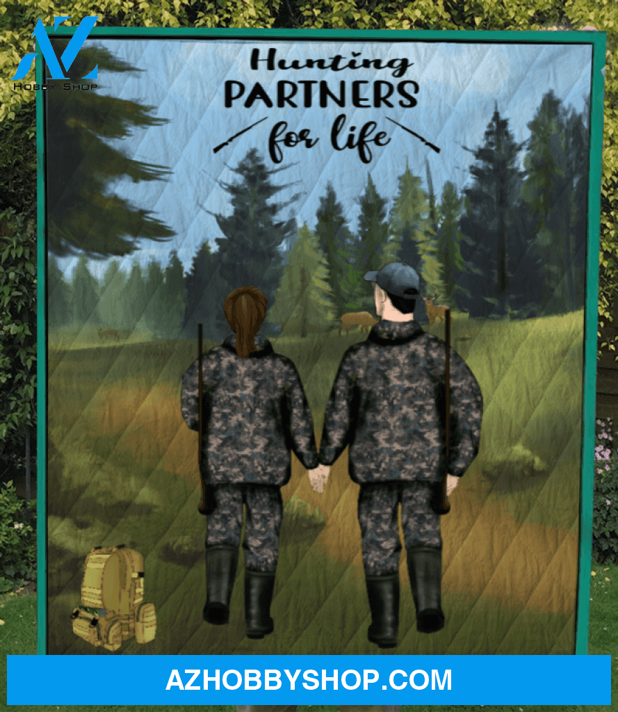 Personalized Hunting Blanket, Gift idea for the whole family, Hunting couples - No Kid, No Dog - Couple Hunting Blanket - Hunting partners for life