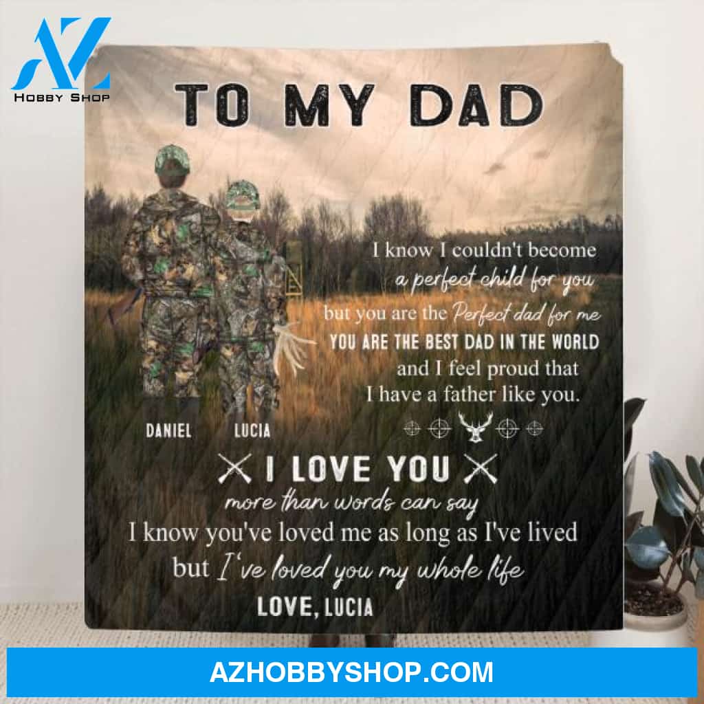 Personalized Hunting Father and Kid Blanket - Best Gift From Son/Daughter to Dad - I Love You More Than Words Can Say - Q46PNT
