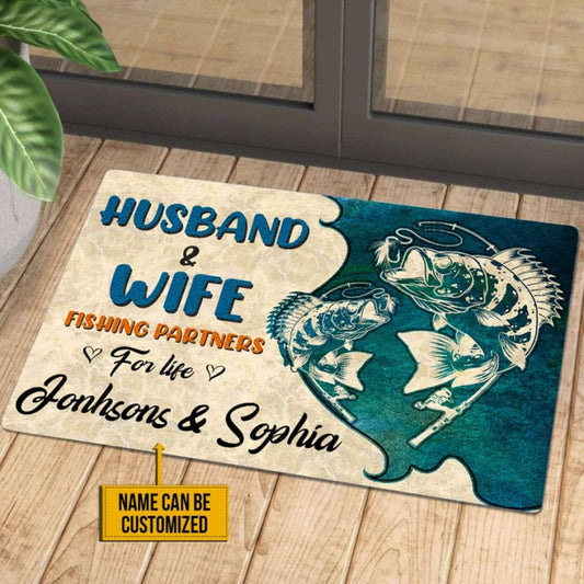 Personalized Husband &amp;amp; Wife Fishing Partners Custom Name Doormat Welcome Mat