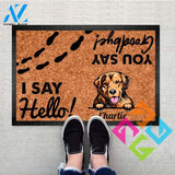 Personalized I say Hello You say Goodbye Doormat, Dog mat custom, Pawprints Doormat, dog doormat, dog gift, dog mat, custom dog - Dog mat custom