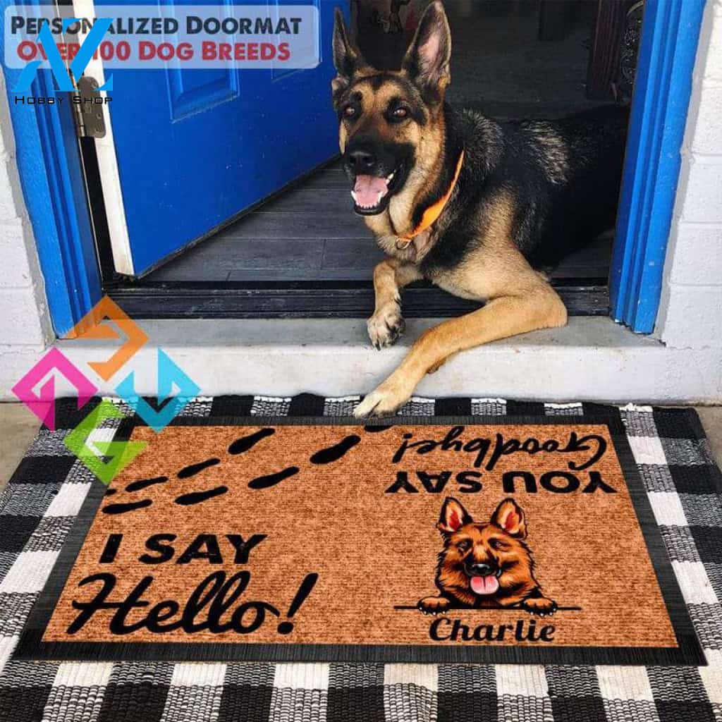 Gosszy - Personalized I say Hello You say Goodbye Doormat, Dog mat custom, Pawprints Doormat, dog doormat, dog gift, dog mat, custom dog - Dog mat custom