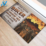 Personalized In This House An Old Biker And A Smokin' Hot Biker Chick Live Here Doormat