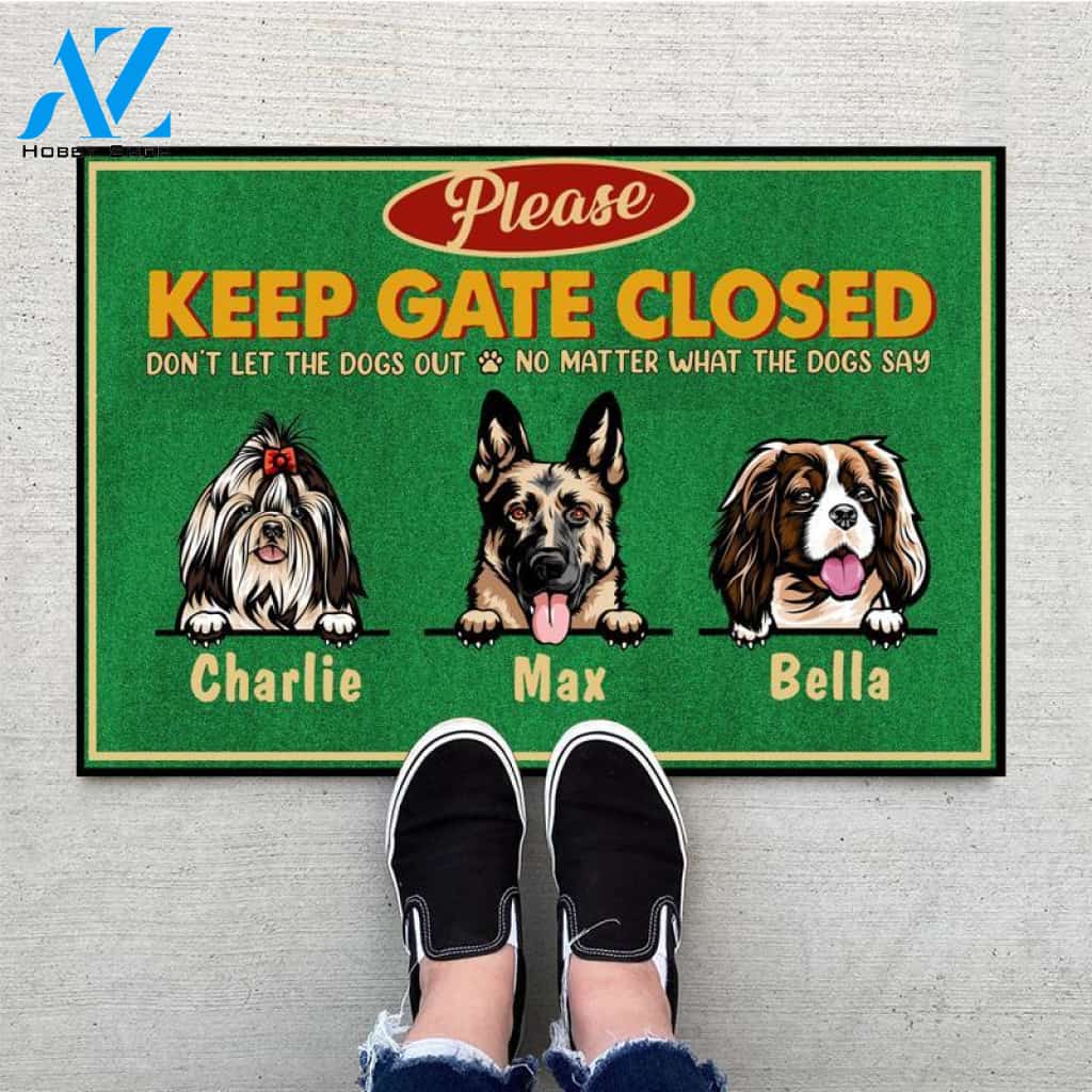 Gosszy - Personalized Keep Gate Closed Dog Doormat, Custom Dog Name Doormat, Dog Warning Mats For Gates,Warning Safety Doormat Home, Home Decor Accessories