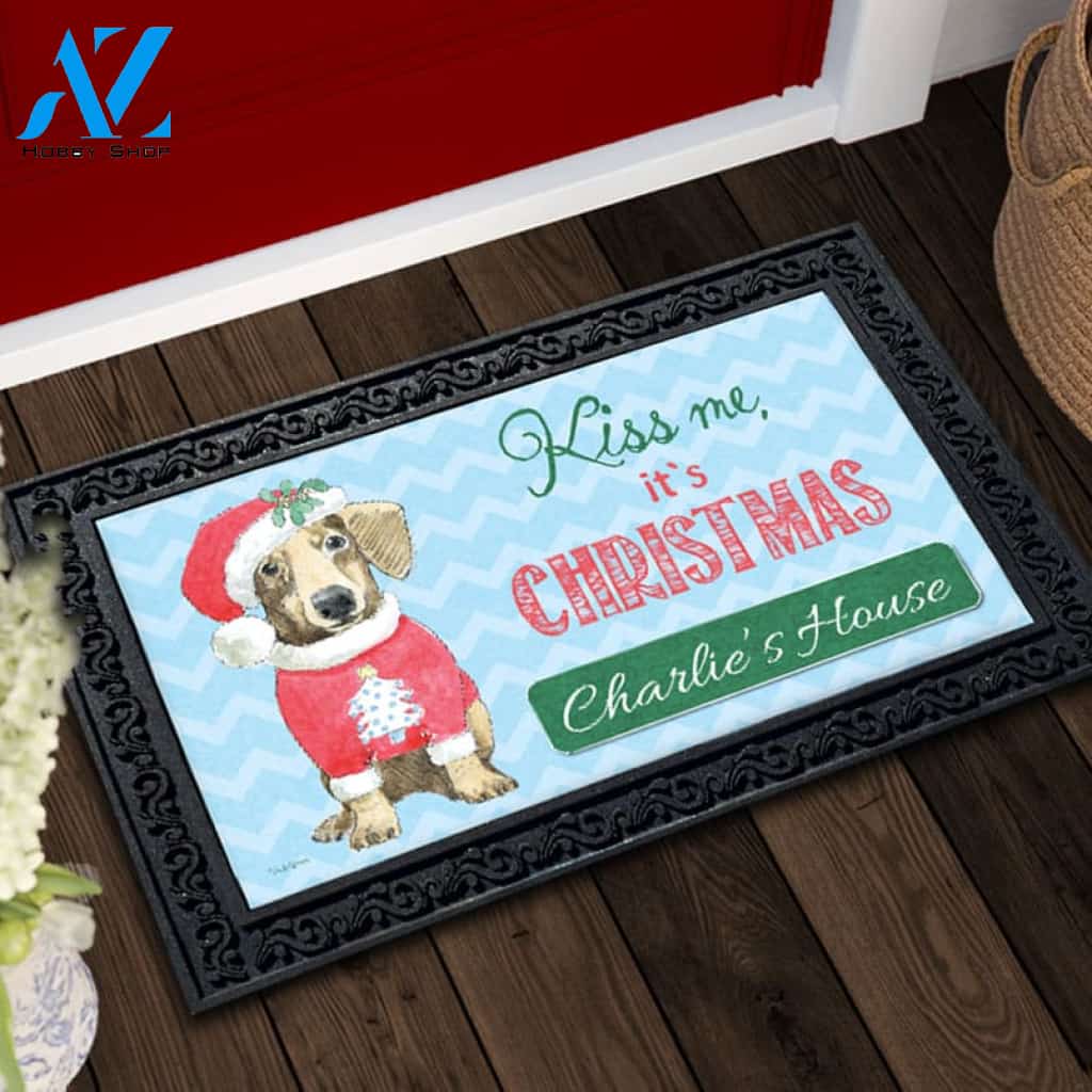 Personalized Kiss Me Christmas Dachshund Doormat - 18