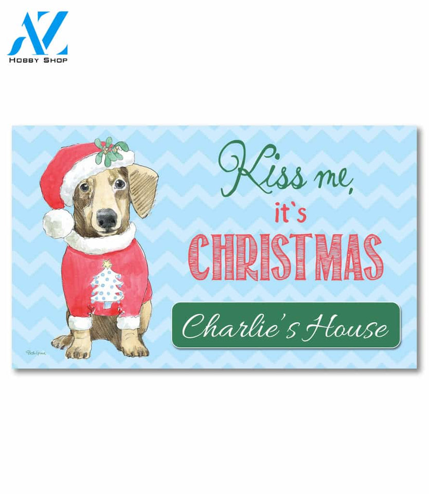 Personalized Kiss Me Christmas Dachshund Doormat - 18" x 30"