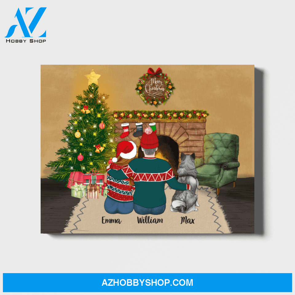 Personalized Landscape Canvas, Christmas Couple, Custom Gift for Dogs Lovers