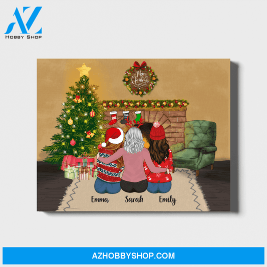 Personalized Landscape Canvas, Christmas Girls, Custom Gift for Sisters Best Friends