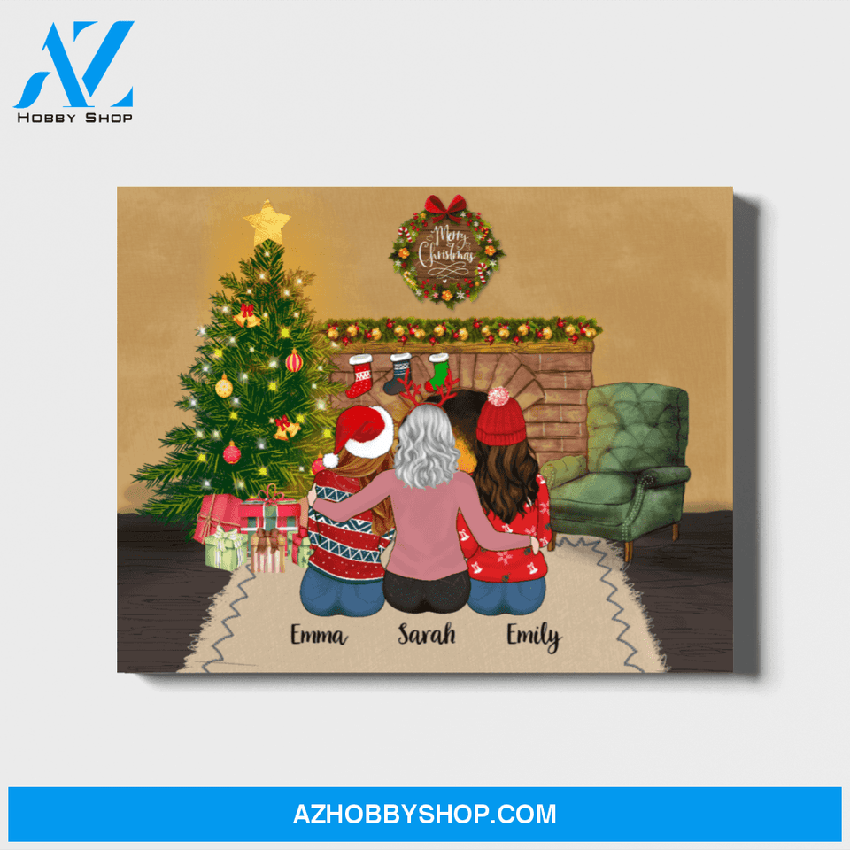 Personalized Landscape Canvas, Christmas Girls, Custom Gift for Sisters Best Friends