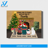 Personalized Landscape Canvas, Couple and A Kid with Cats, Custom Gift for Christmas