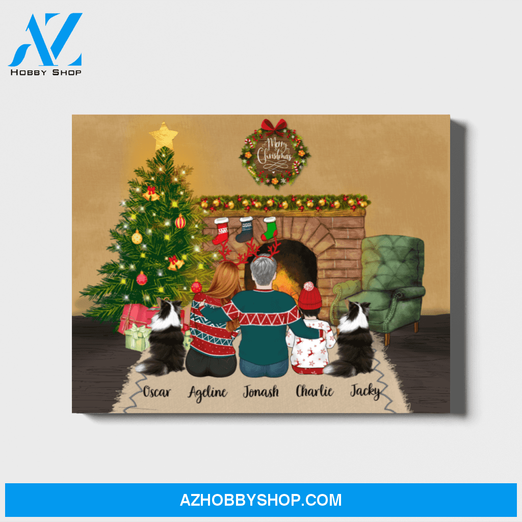 Personalized Landscape Canvas, Couple and A Kid with Dogs