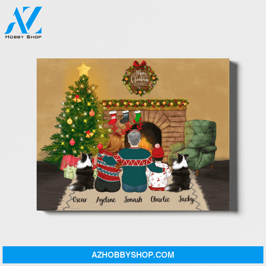 Personalized Landscape Canvas, Couple and A Kid with Dogs
