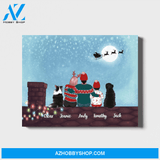 Personalized Landscape Canvas, Couple and Kid with Dogs On Rooftop, Custom Gift for Christmas