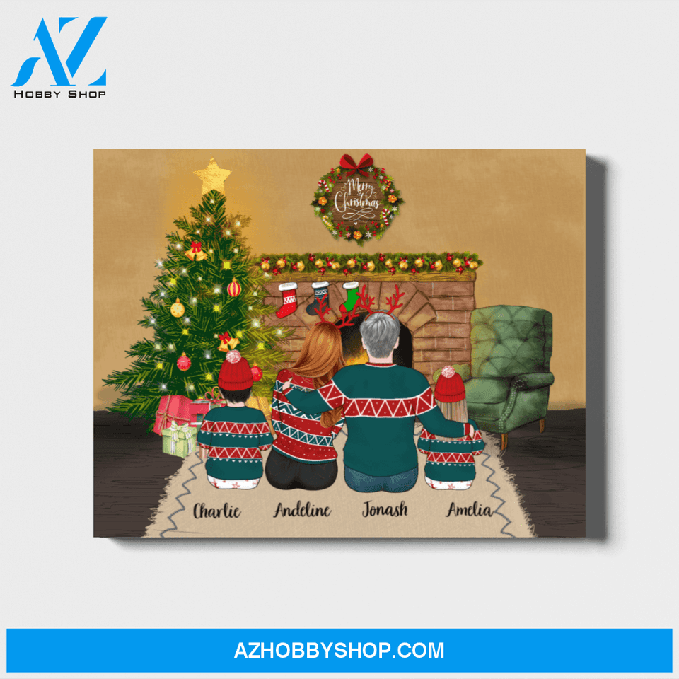 Personalized Landscape Canvas, Couple and Kids, Custom Gift for Christmas