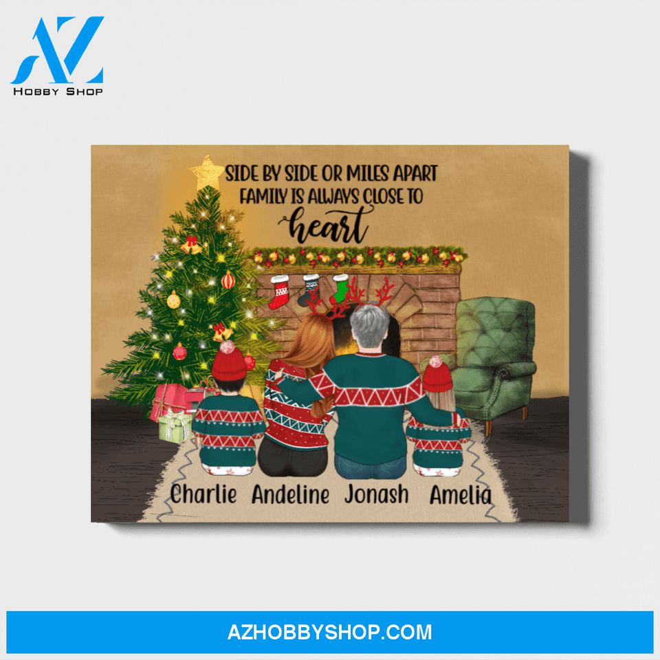 Personalized Landscape Canvas, Couple and Kids with Text, Custom Gift for Christmas