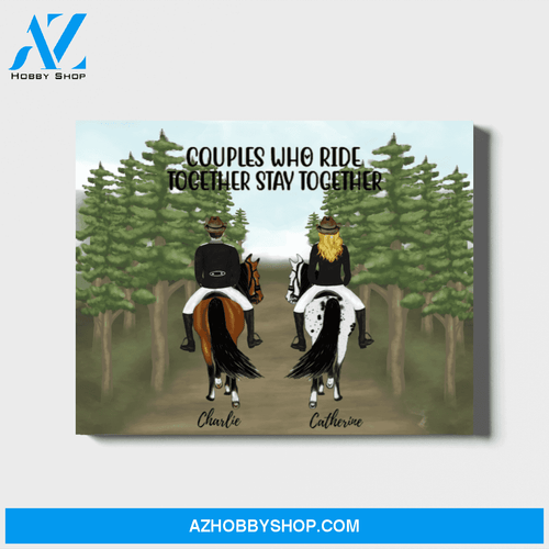 Personalized Landscape Canvas, Couple Riding Horse Gift for Horse Lovers
