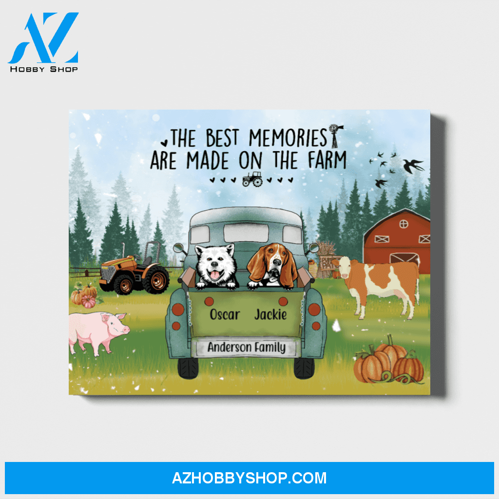 Personalized Landscape Canvas, Dog Cow On Farm, Custom Gift for Farmers
