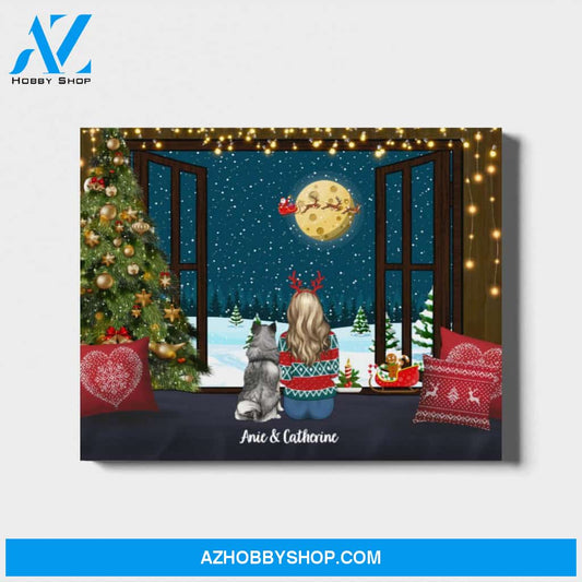 Personalized Landscape Canvas, Girl and Dogs Custom Dog Lovers Gift for Christmas